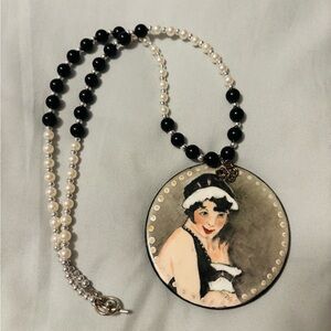 Vintage Inspired Hand Painted Black and White Beaded Necklace